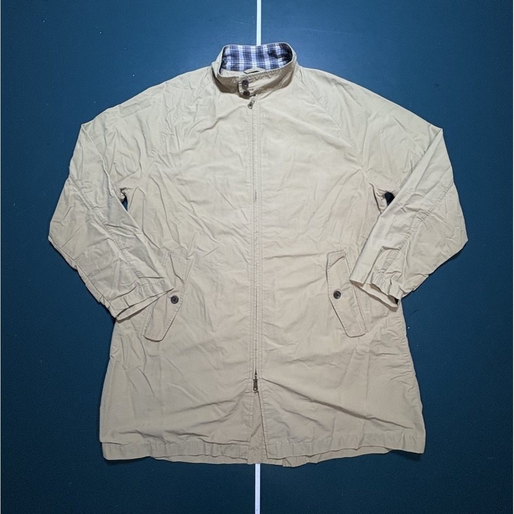 Vintage Ralph Lauren Polo Trench Coat Jacket Mens XL Beige Plaid Collar 90s